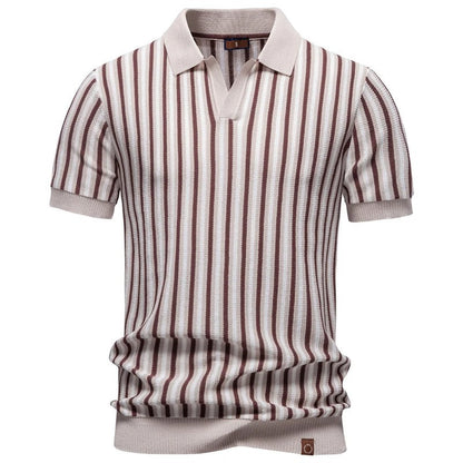 Roveno Retro Knit Open-Collar Polo Shirt