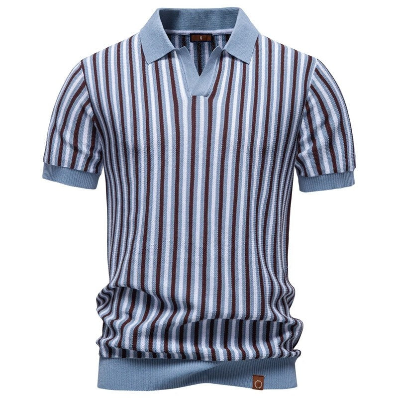 Roveno Retro Knit Open-Collar Polo Shirt