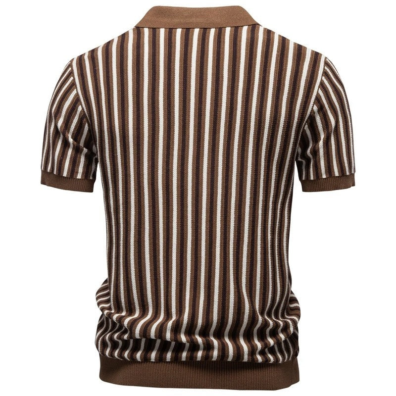 Roveno Retro Knit Open-Collar Polo Shirt