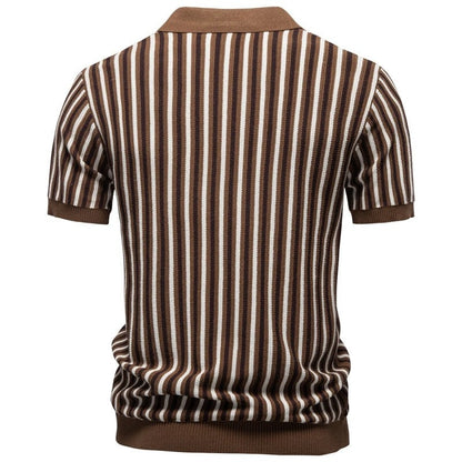 Roveno Retro Knit Open-Collar Polo Shirt