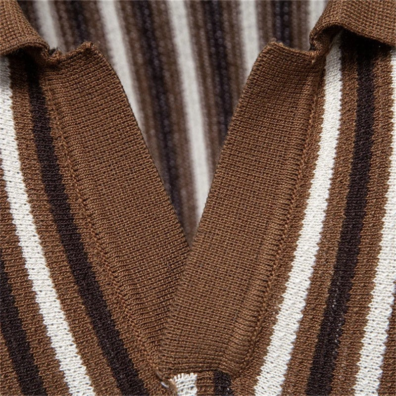 Roveno Retro Knit Open-Collar Polo Shirt