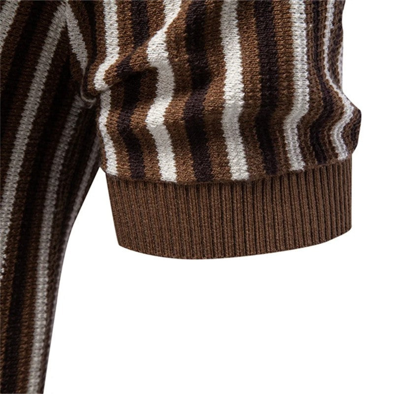 Roveno Retro Knit Open-Collar Polo Shirt