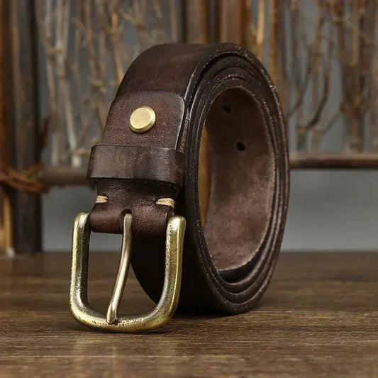 Rustic Solid Brass Buckle Leather Belt