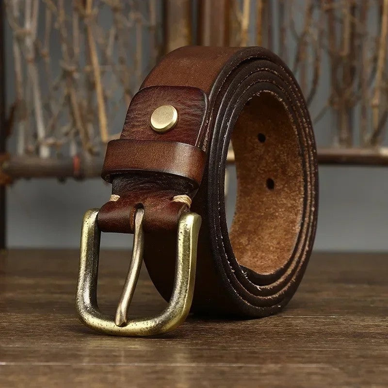 Rustic Solid Brass Buckle Leather Belt