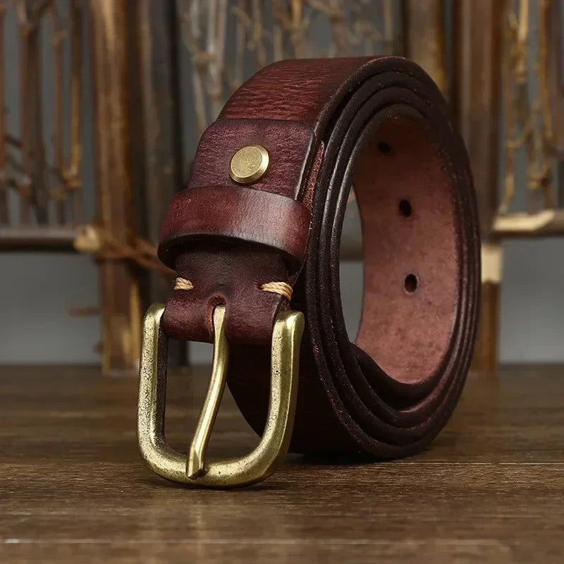 Rustic Solid Brass Buckle Leather Belt