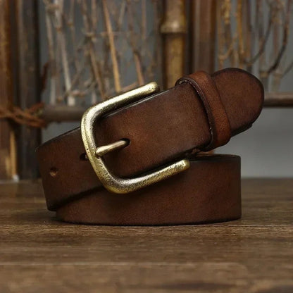Rustic Solid Brass Buckle Leather Belt
