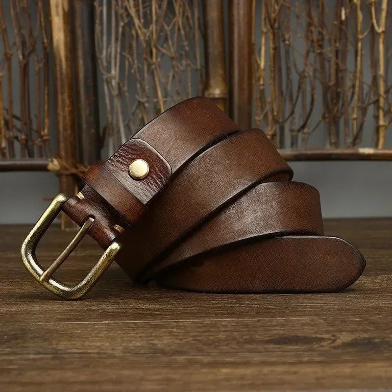 Rustic Solid Brass Buckle Leather Belt