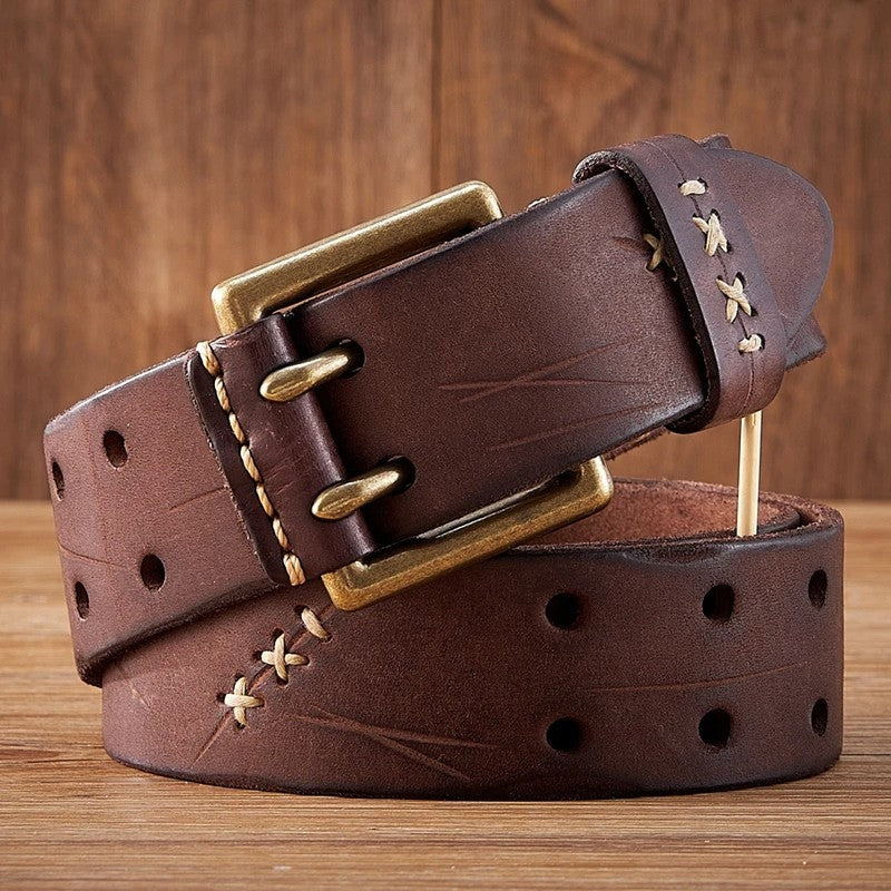 Rustic Stitch Detail Leather Belt