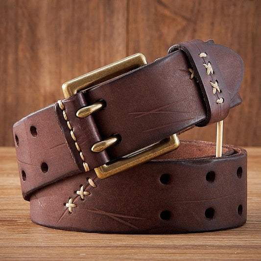 Rustic Stitch Detail Leather Belt
