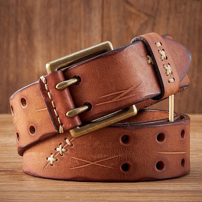 Rustic Stitch Detail Leather Belt