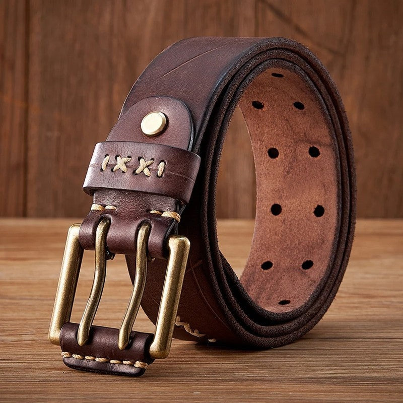 Rustic Stitch Detail Leather Belt