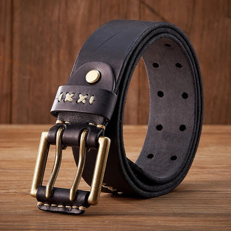 Rustic Stitch Detail Leather Belt