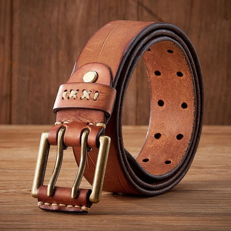 Rustic Stitch Detail Leather Belt