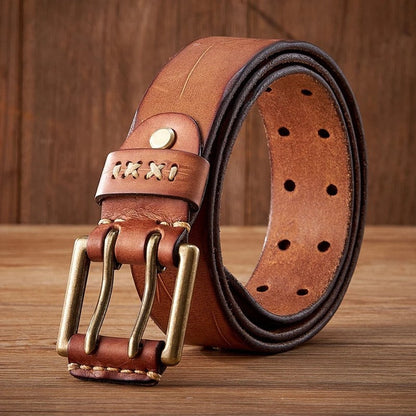 Rustic Stitch Detail Leather Belt