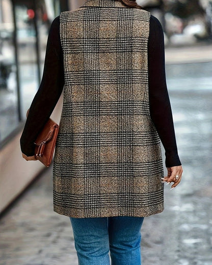 Sabrina Plaid Double-Breasted Long Vest