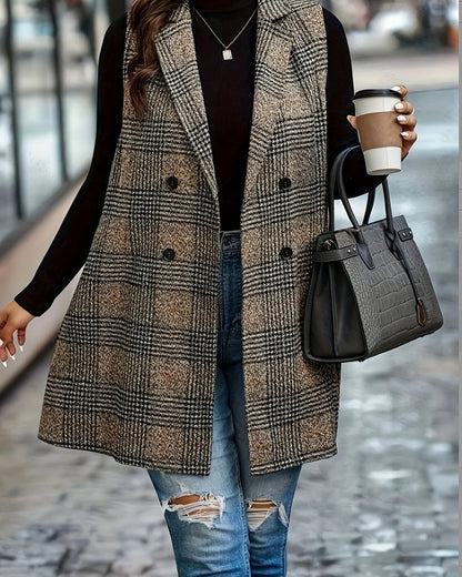 Sabrina Plaid Double-Breasted Long Vest