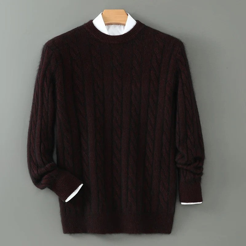 Sarvik Cable Knit Fuzzy Crewneck Sweater