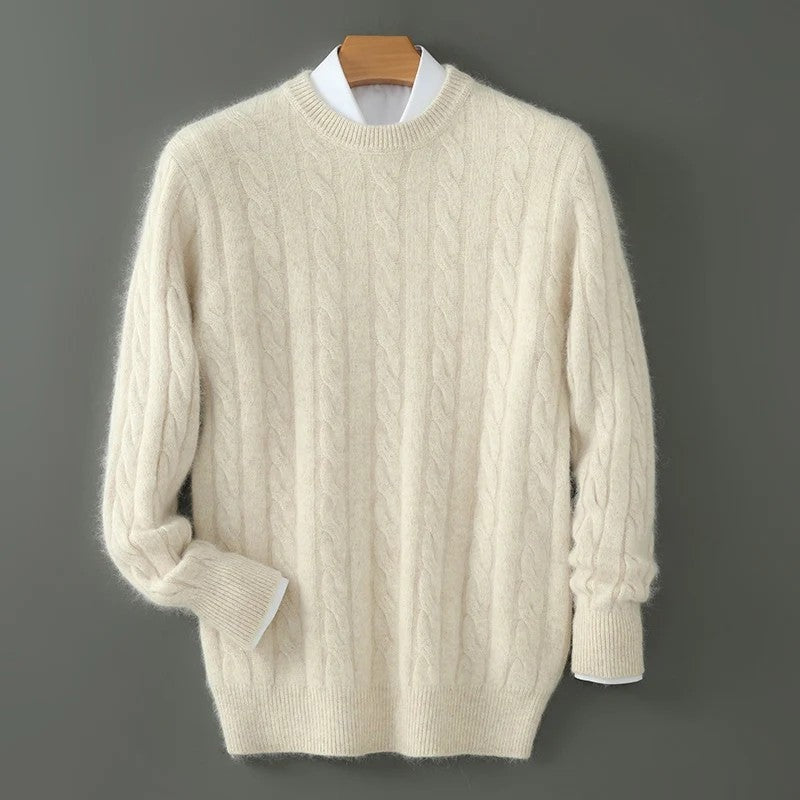 Sarvik Cable Knit Fuzzy Crewneck Sweater