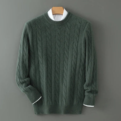 Sarvik Cable Knit Fuzzy Crewneck Sweater