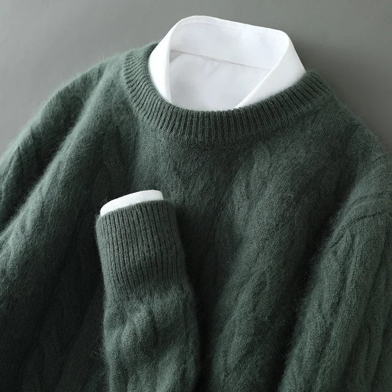 Sarvik Cable Knit Fuzzy Crewneck Sweater