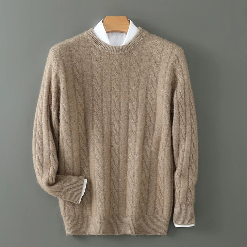 Sarvik Cable Knit Fuzzy Crewneck Sweater