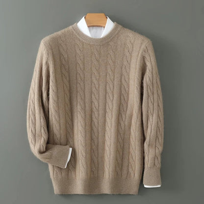 Sarvik Cable Knit Fuzzy Crewneck Sweater