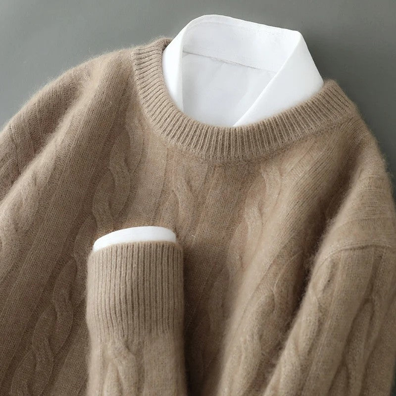 Sarvik Cable Knit Fuzzy Crewneck Sweater
