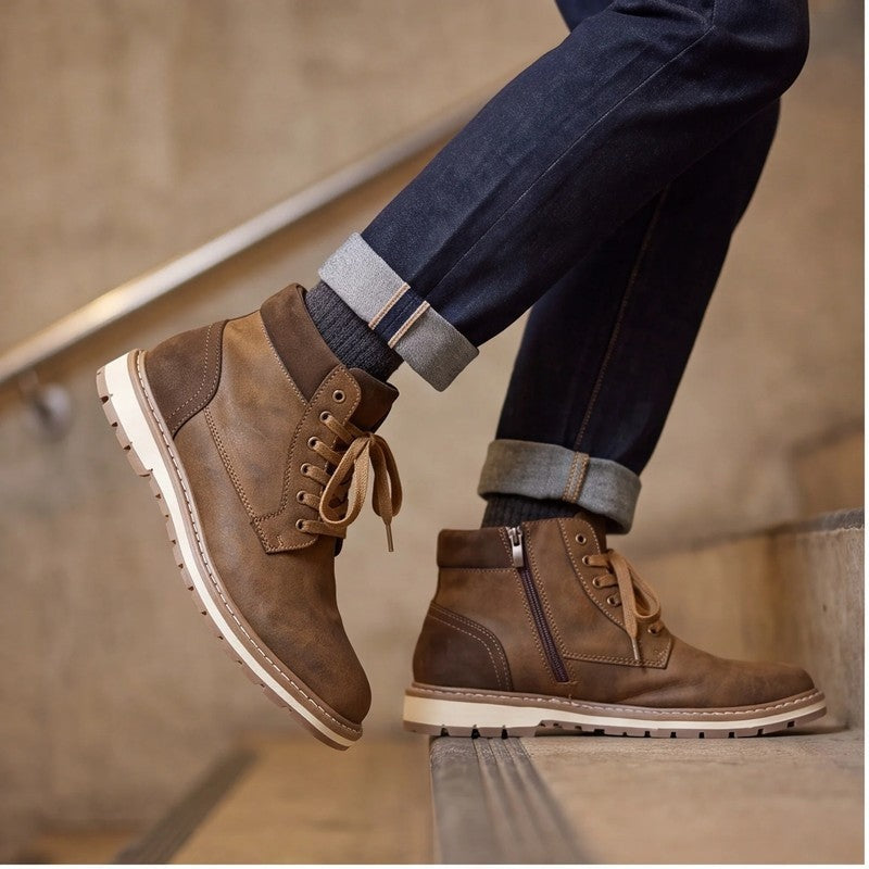 Sebastian Rugged Side-Zip Leather Boots