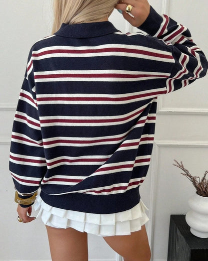 Selene Striped Knit Polo Sweatshirt