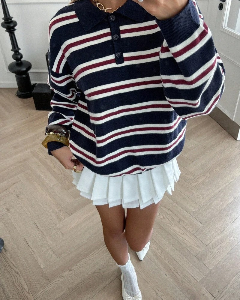 Selene Striped Knit Polo Sweatshirt