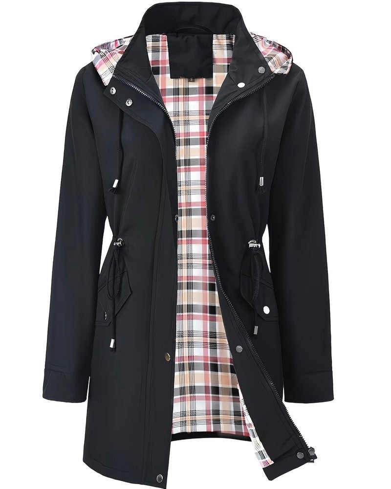 Sienna Hooded Plaid Lined Rain Jacket