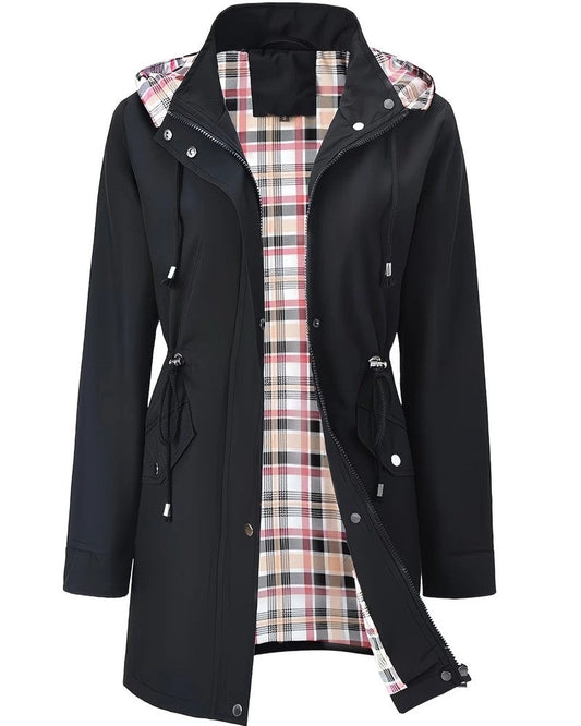 Sienna Hooded Plaid Lined Rain Jacket