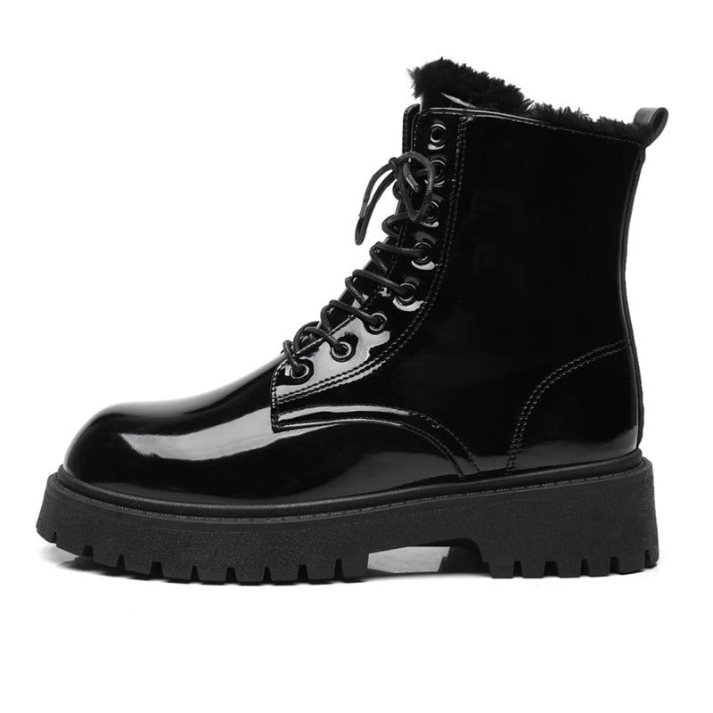 Simon Glossy Faux Fur Combat Boots