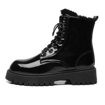 Simon Glossy Faux Fur Combat Boots