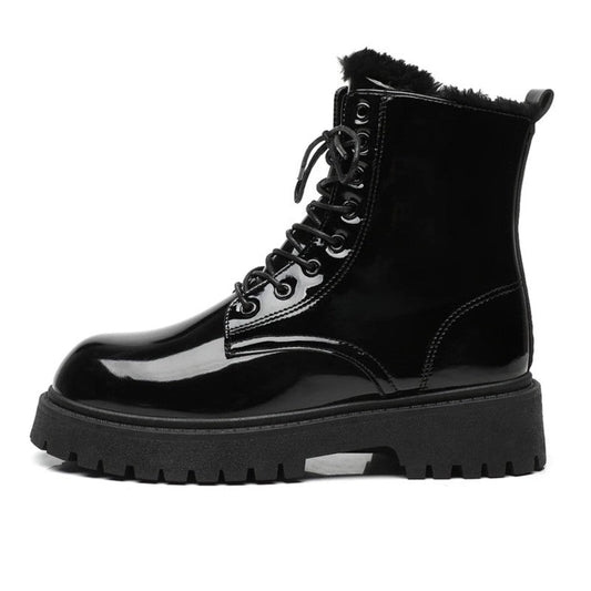 Simon Glossy Faux Fur Combat Boots