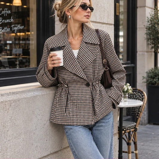 Sofia Gingham Relaxed Drawstring Trench Jacket