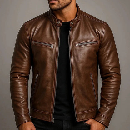 Vandrix Moto Collar Zip Leather Jacket