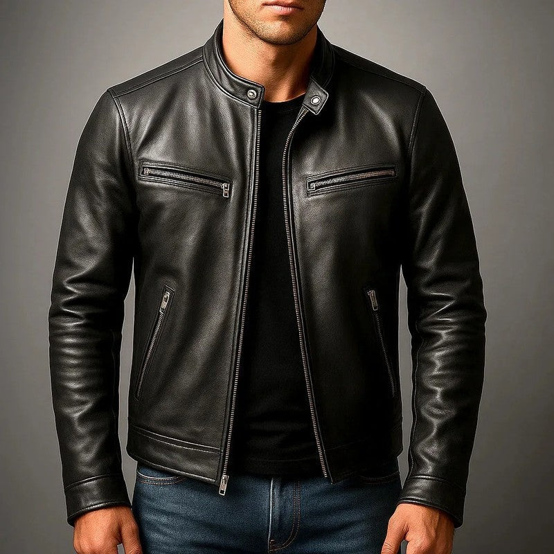 Vandrix Moto Collar Zip Leather Jacket