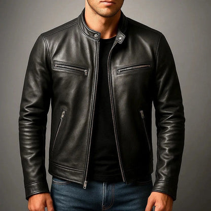 Vandrix Moto Collar Zip Leather Jacket