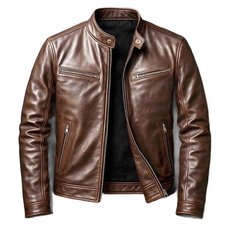 Vandrix Moto Collar Zip Leather Jacket