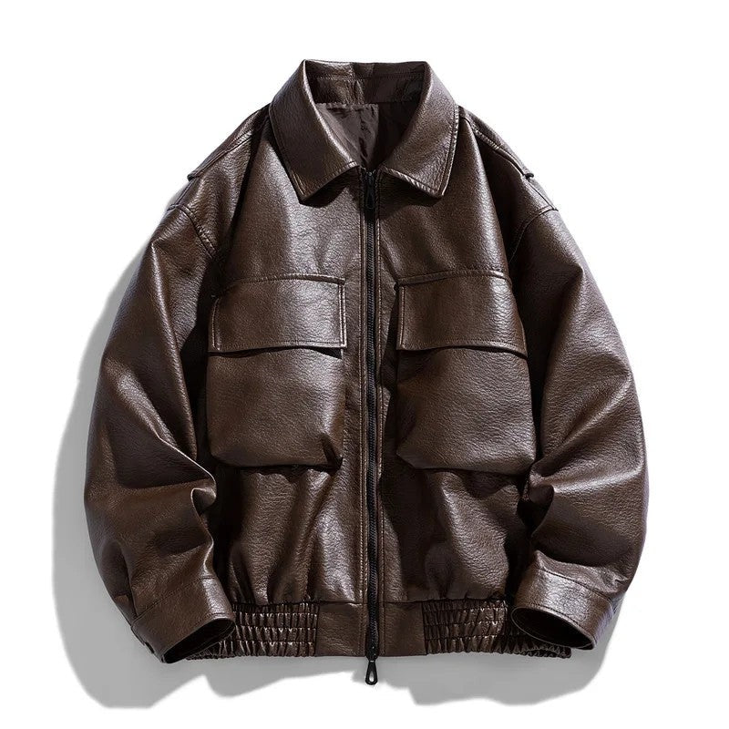 Vandrix Relaxed Faux Leather Bomber Jacket
