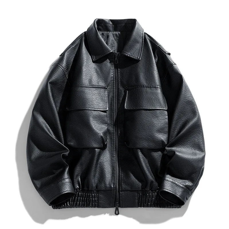 Vandrix Relaxed Faux Leather Bomber Jacket