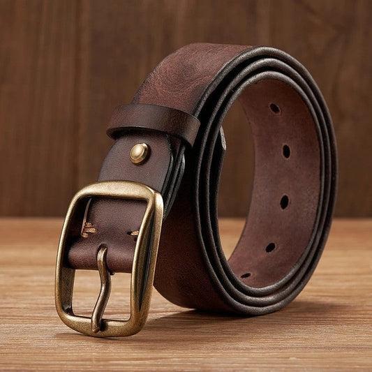 Vintage Brass Buckle Leather Belt