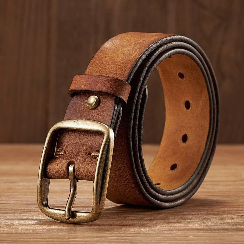 Vintage Brass Buckle Leather Belt
