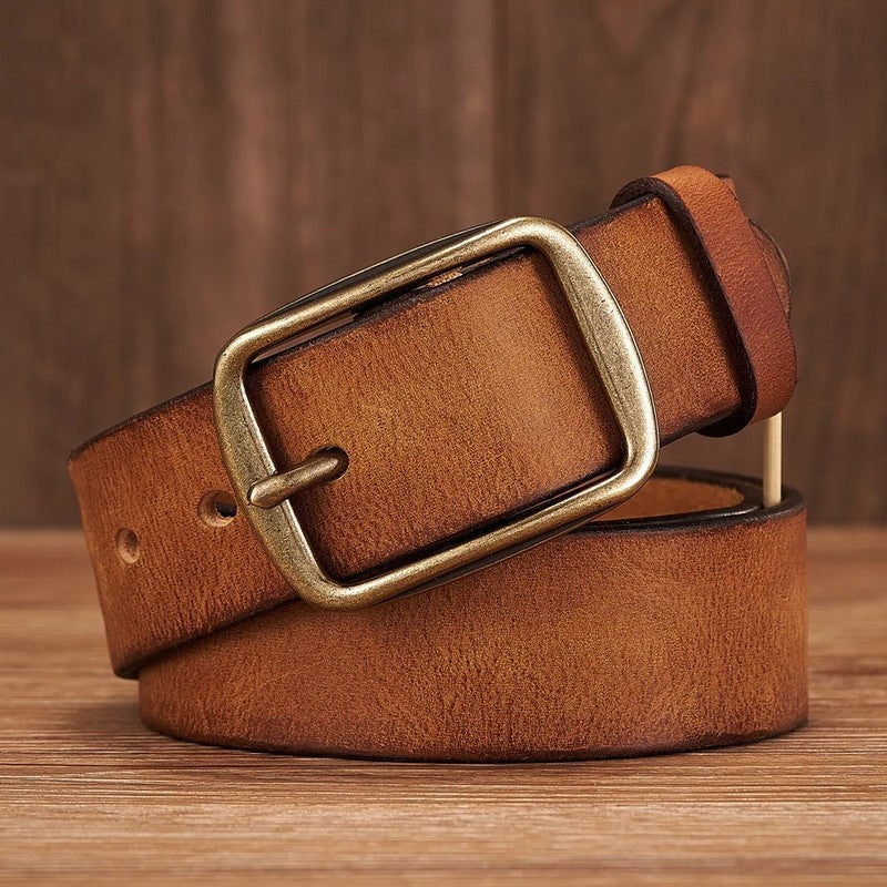 Vintage Brass Buckle Leather Belt