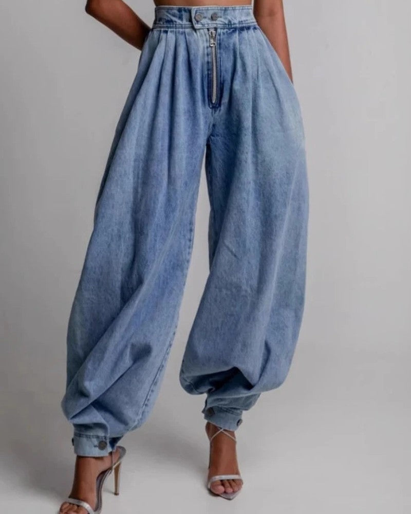 Vionne Pleated Barrel Leg Denim Jeans