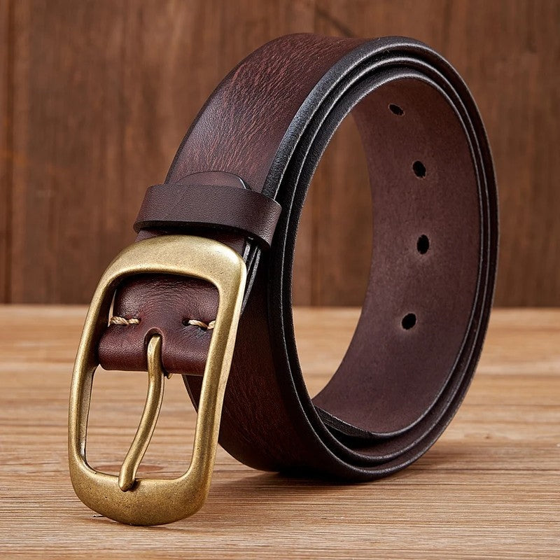 Wide Brass Buckle Leather Belt