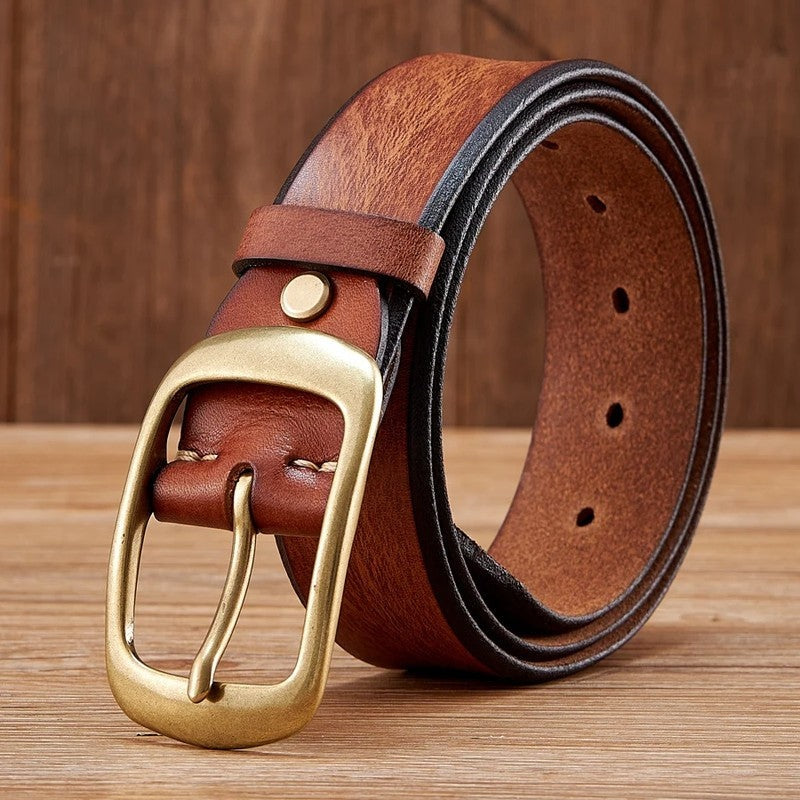 Wide Brass Buckle Leather Belt
