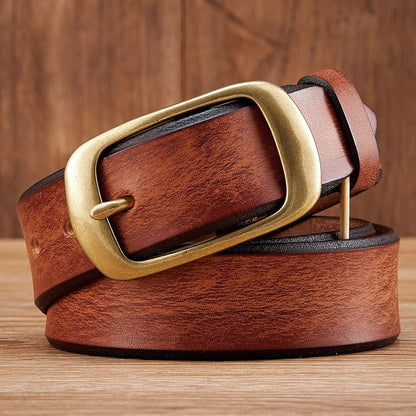 Wide Brass Buckle Leather Belt