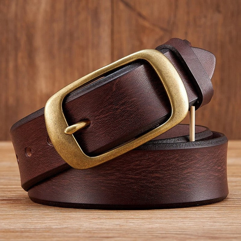 Wide Brass Buckle Leather Belt